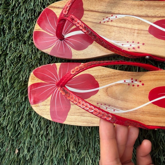 Red Floral Flip Flops - Picture 2 of 7